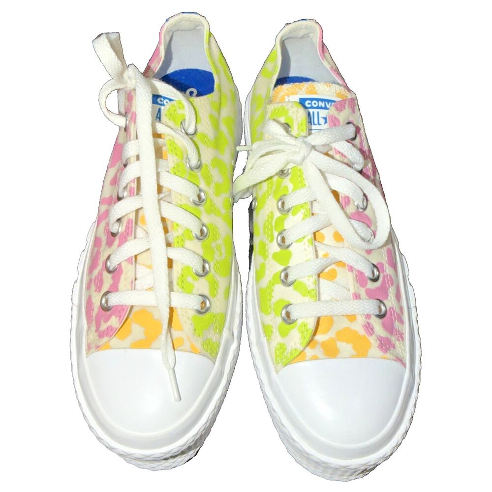 Converse Platform Leopard Print Sneakers Pink Neon Women’s 8 - Picture 2 of 8